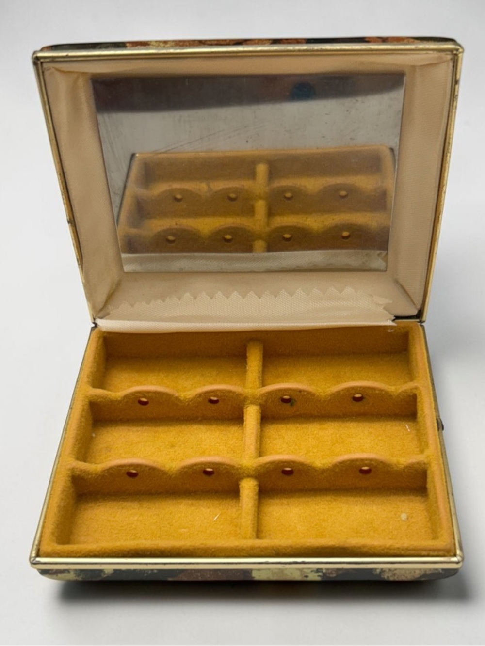 Vintage 1960’s Vinyl Tortoise Shell Pattern Mirrored Jewelry Holder Case